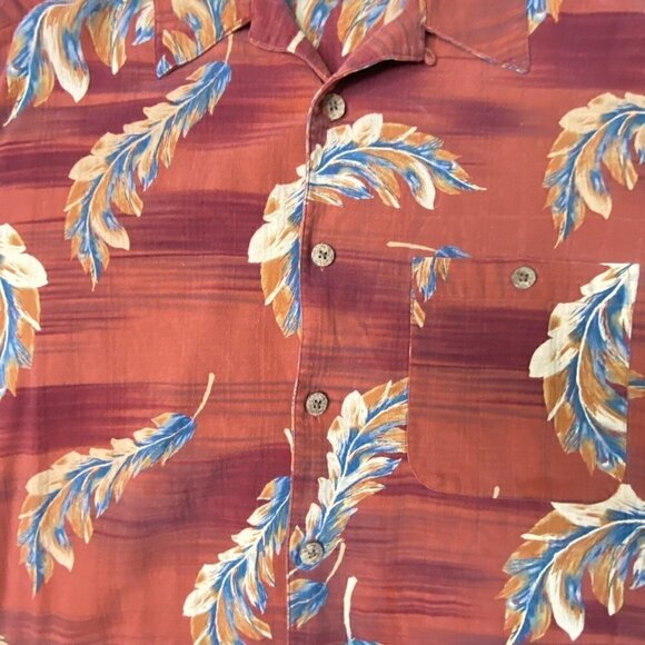 Banana Cabana Size XL Hawaiian Tropical Floral Rust Color Silk Shirt - Picture 3 of 5